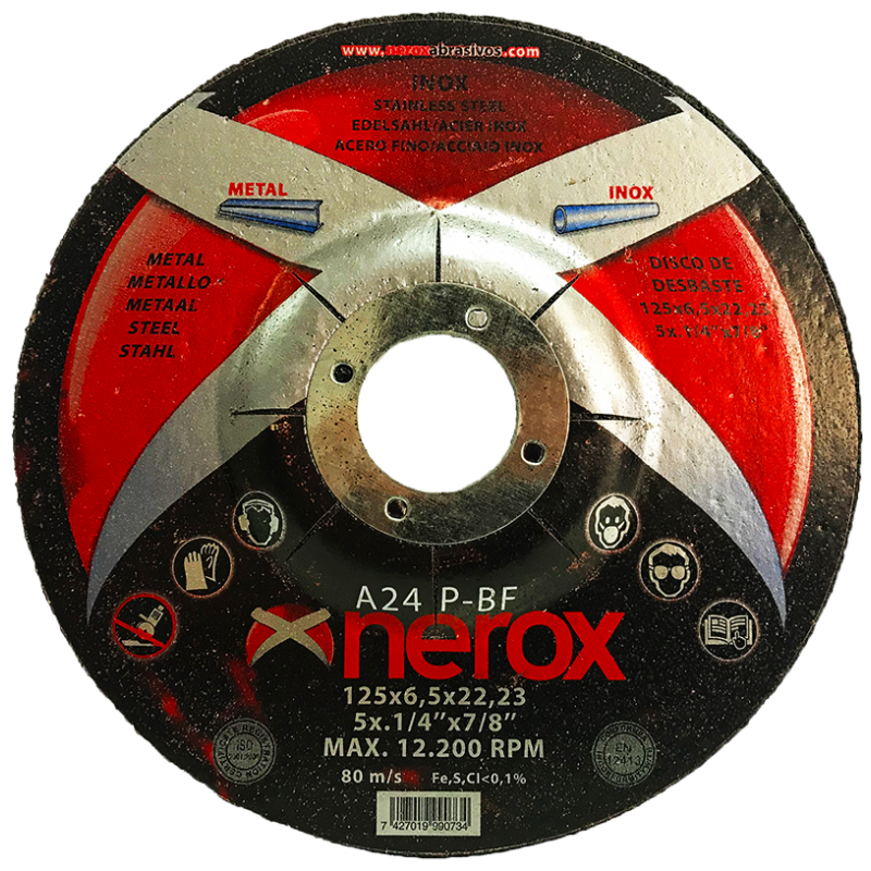 DISCO PARA DESBASTE  ( NEROX )  A24 P-BF  INOX / METAL.  125x6.5x22,2