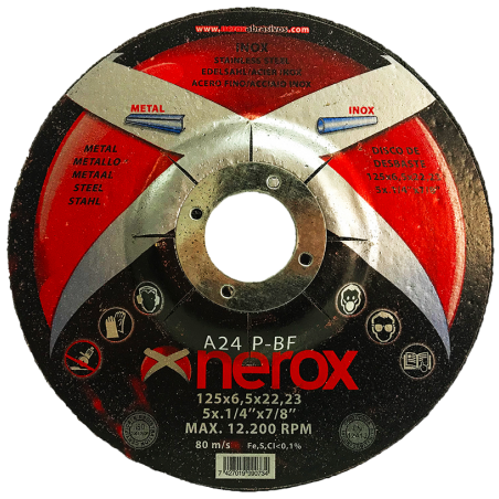 125x6.5 DISCO DESBASTE   ( NEROX )  A24 P-BF  INOX / METAL. ( Disco blando )