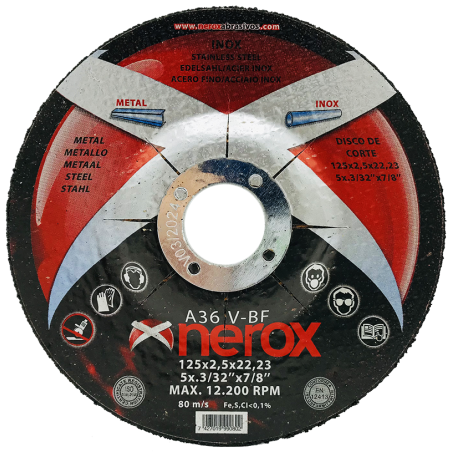 125x2.5 DISCO DE CORTE  ( NEROX )  A36 V-BF  INOX / METAL.